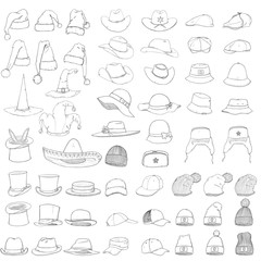 Poster - Vector Big Set of Sketch Hats and Caps