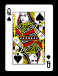 Queen of spades playing card, isolated on black background.