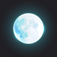 Beautiful Realistic Detailed Full Blue Moon Isolated On Transparent Background. Vector Illustration. Easy To Use.