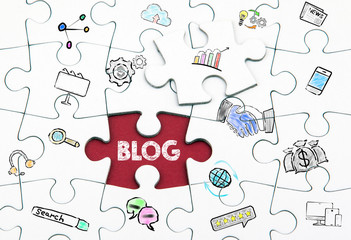 Wall Mural - blog concept. white last piece of a puzzle.