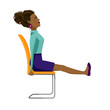 © satika - Pretty African American woman in business clothes is doing exercises for back on the office chair. Business woman in healthy strengthening legs pose.