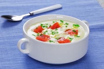 Poster - creamy cheese salmon soup puree, close-up