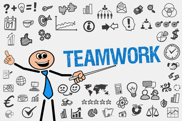 Wall Mural - Teamwork / Mann mit Symbole