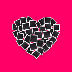 Wall Mural - set square vector photo frames in the form hearts. isolated on a pink background.