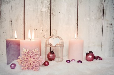 Wall Mural - Adventskerzen rosa - vierter Advent - Nostalgisch