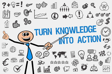 Canvas Print - Turn Knowledge into Action / Mann mit Symbole