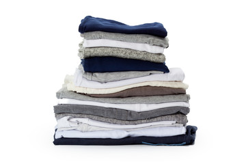 Wall Mural - Stack of clothes on white background, closeup