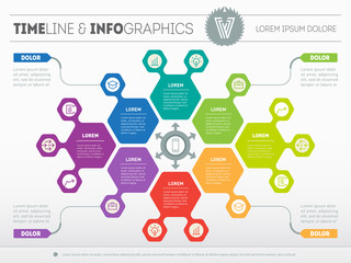 Web Template of a circle chart, diagram or presentation. Part of the report with logo and icons set. Vector infographic of technology or education process. Business concept with eight options.