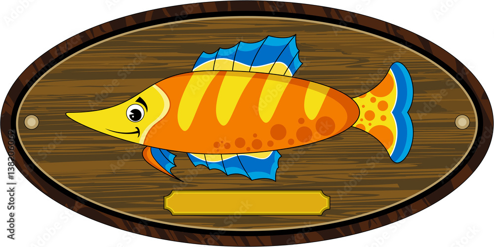 Cute Cartoon Fish on Trophy Mount Stock Vector | Adobe Stock