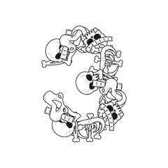 Wall Mural - Number 3 skeleton. Bones Font three. Anatomy of an alphabet symbol. dead ABC sign