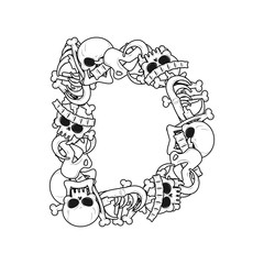 Wall Mural - Letter D skeleton Bones Font. Anatomy of an alphabet symbol. dead ABC sign