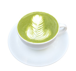 Hot matcha green tea isolated on white background, clipping path included