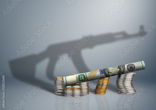 Fotomural defense budget concept, money with gun shadow