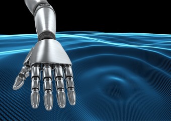 Wall Mural - Composite image of Robot hand against blue Waves 3D