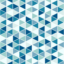 Randomly Colored Blue Triangles, Seamless Vector Pattern