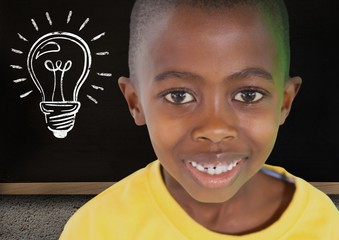 Sticker - kid and blackboard with lightbulb against a black background