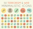 Set of Isolated Universal Minimal Simple Thin Line Terrorism and War Icons on Circular Color Buttons