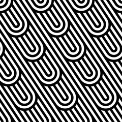 Wall Mural - ps368Vector seamless pattern. Modern stylish texture. Monochrome geometrical pattern. Curved bands on a background of oblique lines.