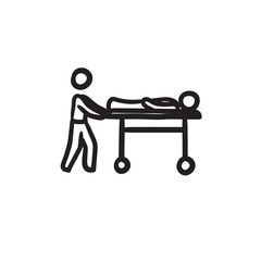 Poster - Man pushing stretchers sketch icon.