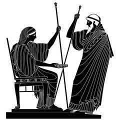 Greek woman holds a cup in his hands and old man with a staff Vector Image.