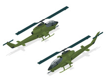 Isometric Single-engine Attack Helicopter. Military Air Transport.