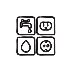 Canvas Print - Utilities signs electricity and water sketch icon.