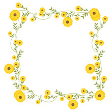 Floral Square Wreath Decoration With Yellow Flowers Vector Illustration