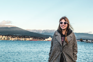 Poster - Girl at Vancouver Mountains, Canada