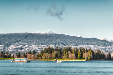 Sticker - Vancouver Mountains view from Harbour Green Park, Canada