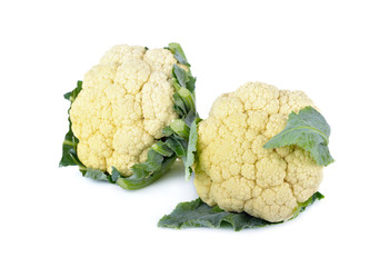 fresh cauliflower with leaf on white background