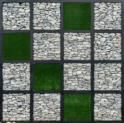 Sticker - Stone wall block with green artificial grass