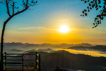 Canvas Print - Beautiful Landscape of Sunrise with mist, sky and cloud shooting from top mountain at Phu Bo Bit, Loei, Thailand