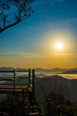 Canvas Print - Beautiful Landscape of Sunrise with mist, sky and cloud shooting from top mountain at Phu Bo Bit, Loei, Thailand