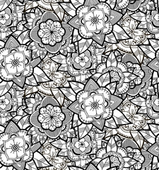 Aufkleber - Seamless Black and White Flower Pattern