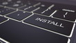 Modern black computer keyboard and luminous install key. 3D rendering