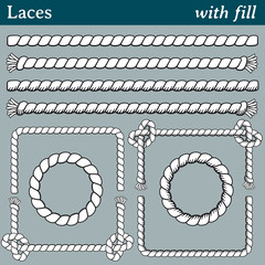 Laces, with fill. 4 different brushes of nautical ropes with the interior filled with white. All brushes include outer and inner corner tiles.