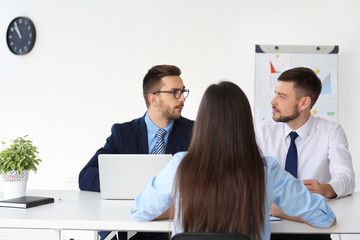 Wall Mural - Job interview concept. HR managers interviewing woman