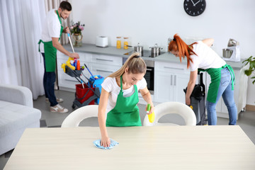 Wall Mural - Cleaning service team working in kitchen