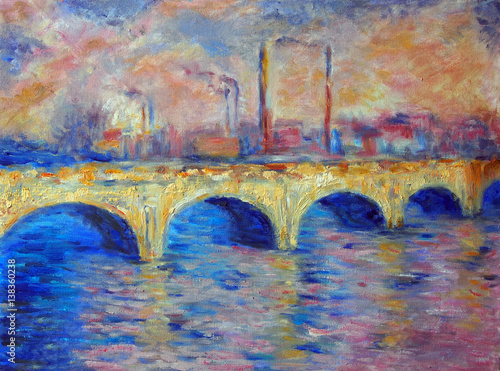 Plakat Oryginalny obraz olejny na płótnie - London Bridge w stylu impresjonizmu