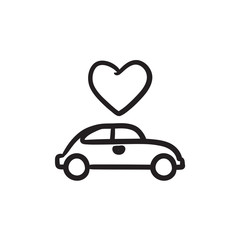 Poster - Wedding car with heart sketch icon.