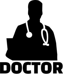 Wall Mural - Doctor silhouette with job title