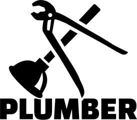 Sticker - Plumber with pipe wrench und plunger