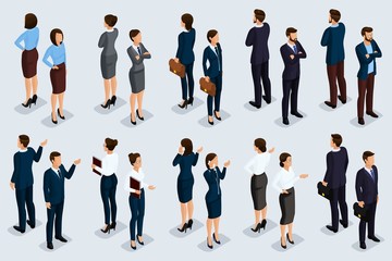 Wall Mural - trend isometric people 3d businessmen and business woman in business suits, people's gestures, a fro