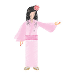 Poster - drawing japanese woman traditional dress vector illustration eps 10