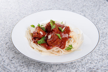 Wall Mural - Pasta with meatballs and tomato sauce