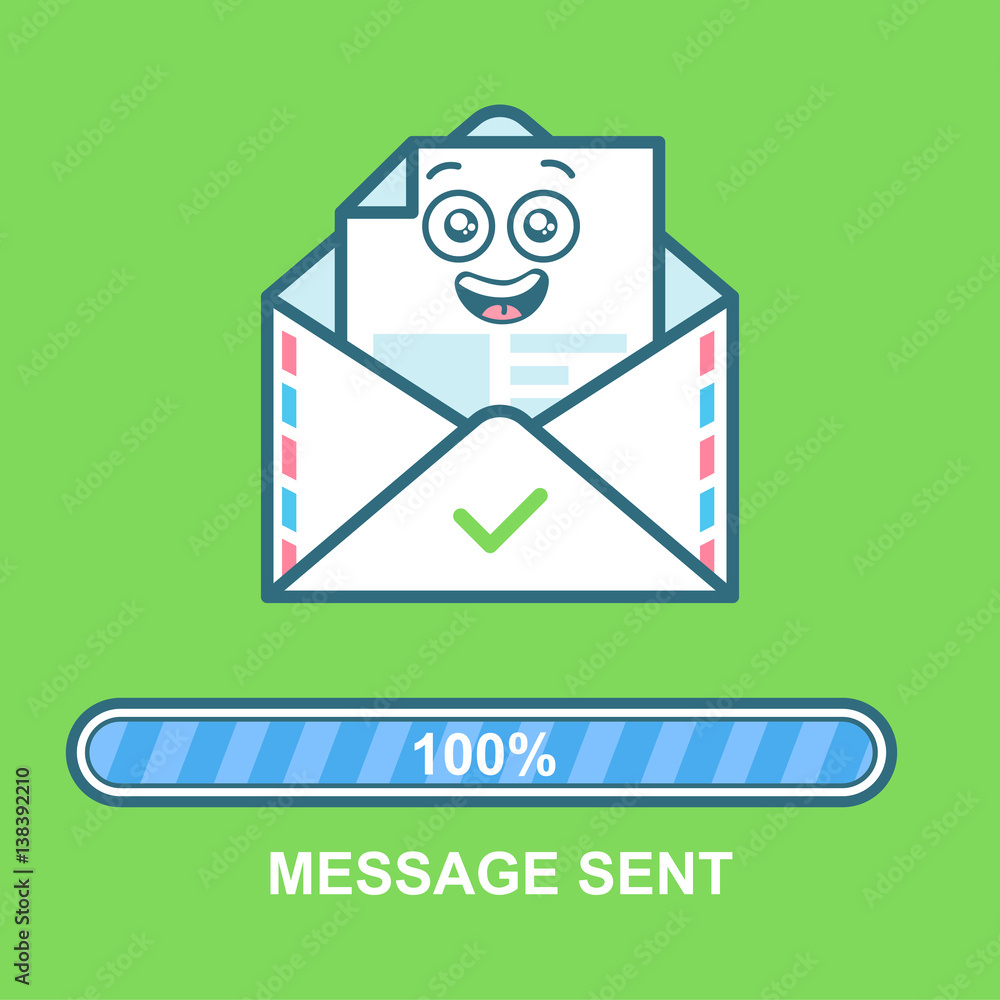 Envelope emoticon. Flat illustration email character design with ...