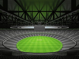 Fototapeta Sport - 3D render of a round cricket stadium with black seats and VIP boxes