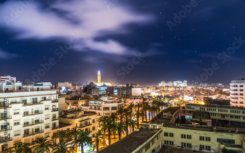Fotomural Aerial Panorama of Casablanca in Morocco at night