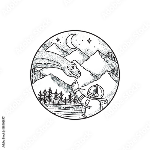 Brontosaurus Astronaut Mountain Circle Tattoo Buy This Stock