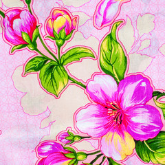 Texture, background, fabric cotton pink flowers on a pink backgr